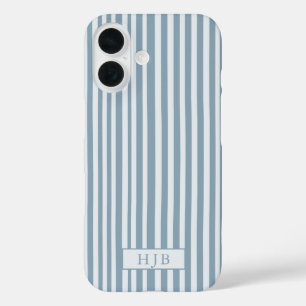Preppy Blue Stripe Monogram iPhone 16 Hoesje