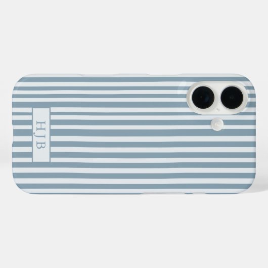 Preppy Blue Stripe Monogram  iPhone 16 Hoesje (Achterkant (horizontaal))