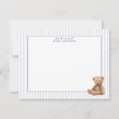 Preppy Blue Striped Teddy Bear Nursery note card Aankondiging (Voorkant)
