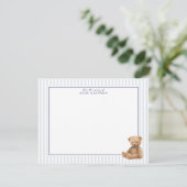 Preppy Blue Striped Teddy Bear Nursery note card Aankondiging (Staand voorkant)