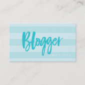 Preppy Blue Stripes Script Blogger Social Media Visitekaartje (Voorkant)