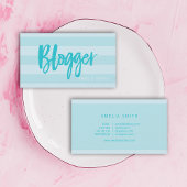 Preppy Blue Stripes Script Blogger Social Media Visitekaartje