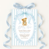 Preppy Blue Teddy Bear Boy Baby shower Kaart