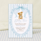 Preppy Blue Teddy Bear Boy Baby shower Kaart