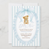 Preppy Blue Teddy Bear Boy Baby shower Kaart (Voorkant)