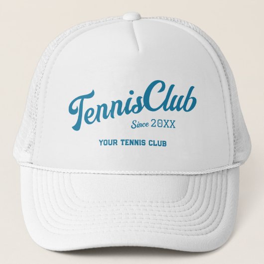 Preppy Blue Tennis Club Custom Crest Party Trucker Pet (Voorkant)