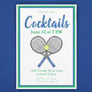 Preppy Blue Tennis Racquets Cocktail Party Kaart