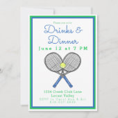 Preppy Blue Tennis Racquets Drinken Dinner Party Kaart (Voorkant)