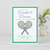 Preppy Blue Tennis Racquets Drinken Dinner Party Kaart (Staand voorkant)