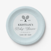 Preppy Blue Tennis Theme Chic Baby shower Papieren Bordje (Voorkant)