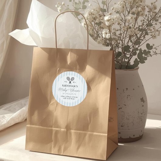 Preppy Blue Tennis Theme Chic Baby Shower Ronde Sticker