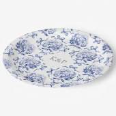 Preppy Blue Toile Hydrangea Bow met naam Papieren Bordje (Gekanteld)
