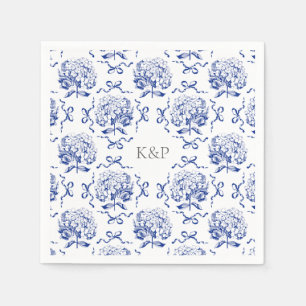 Preppy Blue Toile Hydrangea Bow met naam Servet