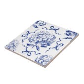Preppy Blue Toile Hydrangea Bow Naadloos Patroon Tegeltje (Zijkant)