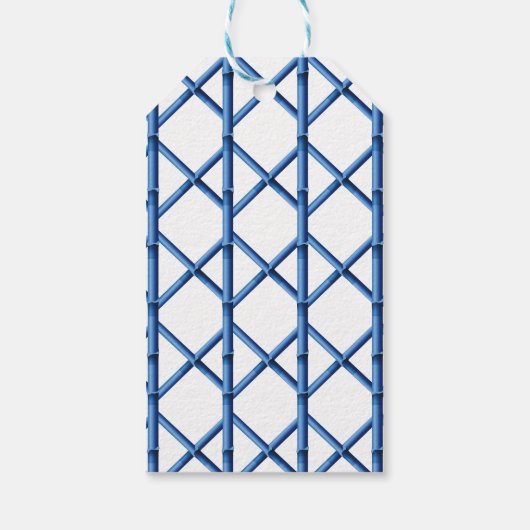 Preppy Blue Trellis Bamboe Patroon Cadeaulabel (Achterkant)