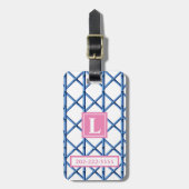Preppy Blue Trellis Bamboe Patroon Monogram Bagagelabel (Voorkant verticaal)