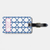 Preppy Blue Trellis Bamboe Patroon Monogram Bagagelabel (Achterkant horizontaal)