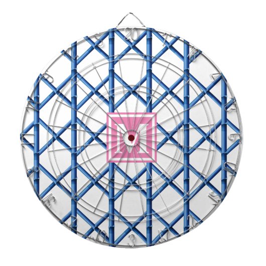 Preppy Blue Trellis Bamboe Patroon Monogram Dartbord (Voorkant)