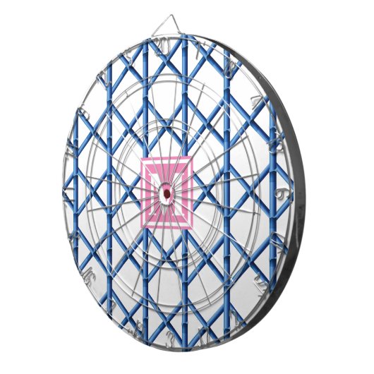 Preppy Blue Trellis Bamboe Patroon Monogram Dartbord (Voorkant Rechts)
