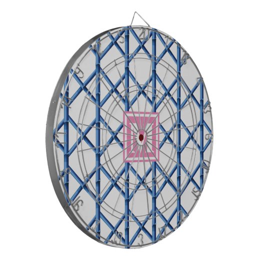 Preppy Blue Trellis Bamboe Patroon Monogram Dartbord (Voorkant Links)