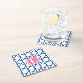Preppy Blue Trellis Bamboe Patroon Monogram Kartonnen Onderzetters (Insitu)