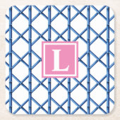 Preppy Blue Trellis Bamboe Patroon Monogram Kartonnen Onderzetters (Voorkant)