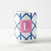 Preppy Blue Trellis Bamboe Patroon Monogram Koffiemok (Center)