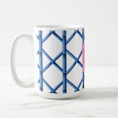 Preppy Blue Trellis Bamboe Patroon Monogram Koffiemok (Links)