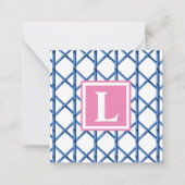Preppy Blue Trellis Bamboe Patroon Monogram Notitiekaartje (Voorkant)