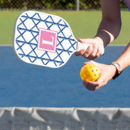 Preppy Blue Trellis Bamboe Patroon Monogram Pickleball Paddle