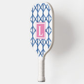Preppy Blue Trellis Bamboe Patroon Monogram Pickleball Paddle (Links)