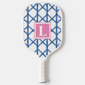 Preppy Blue Trellis Bamboe Patroon Monogram Pickleball Paddle (Voorkant)