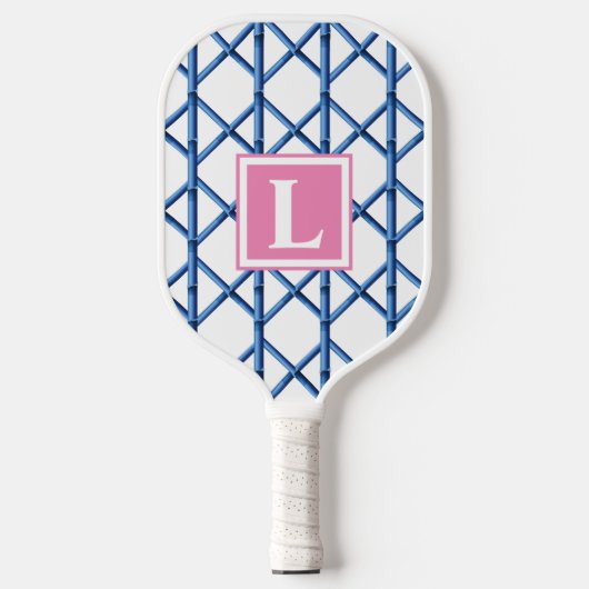 Preppy Blue Trellis Bamboe Patroon Monogram Pickleball Paddle (Voorkant)