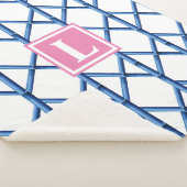 Preppy Blue Trellis Bamboe Patroon Monogram Sherpa Deken (3/4)
