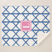 Preppy Blue Trellis Bamboe Patroon Monogram Sherpa Deken (Voorkant (horizontaal))