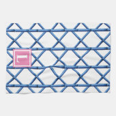 Preppy Blue Trellis Bamboe Patroon Monogram Theedoek (Horizontaal)