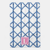 Preppy Blue Trellis Bamboe Patroon Monogram Theedoek (Verticaal)