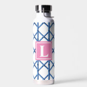 Preppy Blue Trellis Bamboe Patroon Monogram Waterfles (Links)