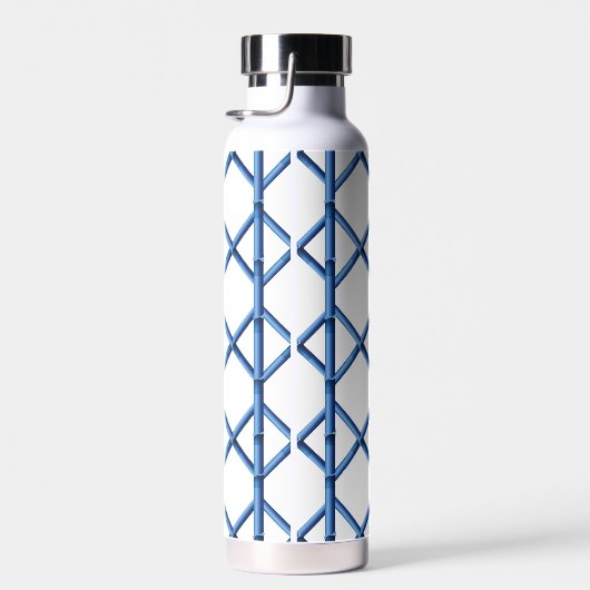 Preppy Blue Trellis Bamboe Patroon Monogram Waterfles (Rechts)