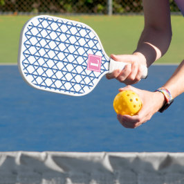 Preppy Blue Trellis Bamboo Small Pattern Monogram Pickleball Paddle