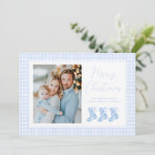 Preppy Blue Waterverf Chinoiserie Kousen Feestdagenkaart (Staand voorkant)