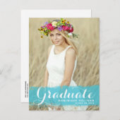 Preppy Blue Waterverf Overlay Photo Afstuderen Aankondigingskaart (Voorkant / Achterkant)