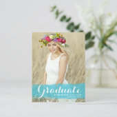 Preppy Blue Waterverf Overlay Photo Afstuderen Aankondigingskaart (Staand voorkant)