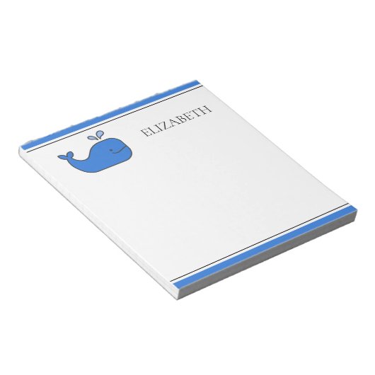 Preppy Blue Whale gepersonaliseerd Notitieblok (Schuin)