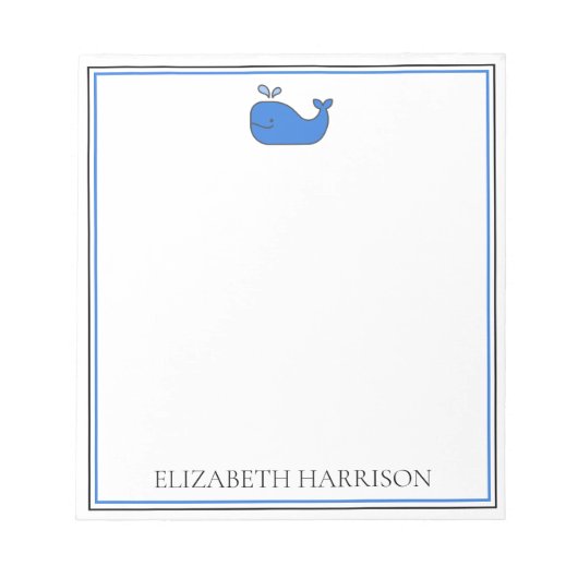 Preppy Blue Whale gepersonaliseerd Notitieblok (Voorkant)