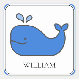 Preppy Blue Whale gepersonaliseerd Vierkante Sticker