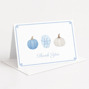 Preppy Blue White Chinoiserie Pumpkins Baby shower Bedankkaart