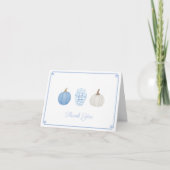 Preppy Blue White Chinoiserie Pumpkins Baby shower Bedankkaart (Voorkant)