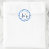 Preppy Blue & White Flowers Golf Cart Ronde Sticker (Tas)