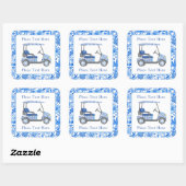 Preppy Blue & White Flowers Golf Cart Vierkante Sticker (Vel)